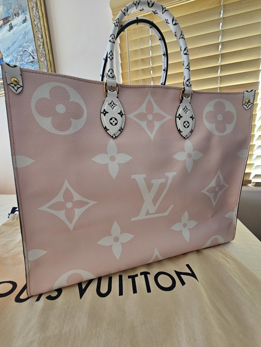Louis Vuitton Large Monogram Onthego GM BAG Pink & White Red Tote LIMITED ED